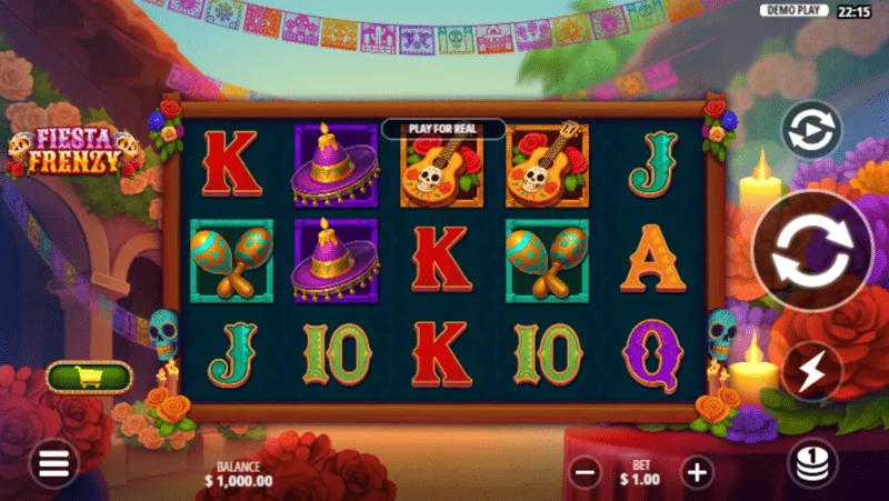 Fiesta Frenzy – spillskjerm med hjul og meksikansk ikonografi